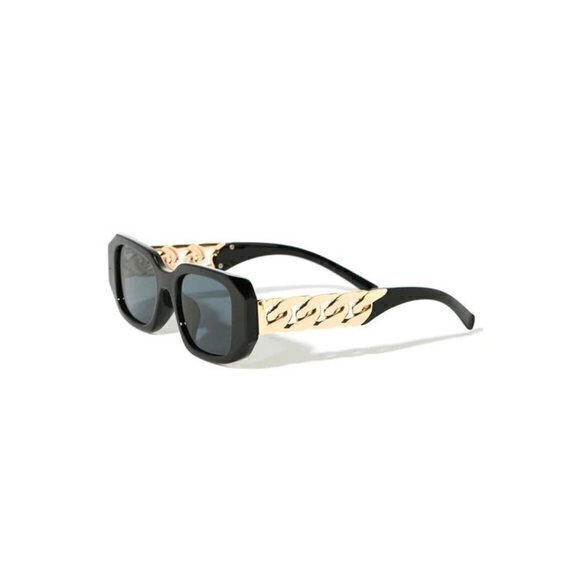 Curb Chain Square Frame Sunglasses Black‎ main image 8